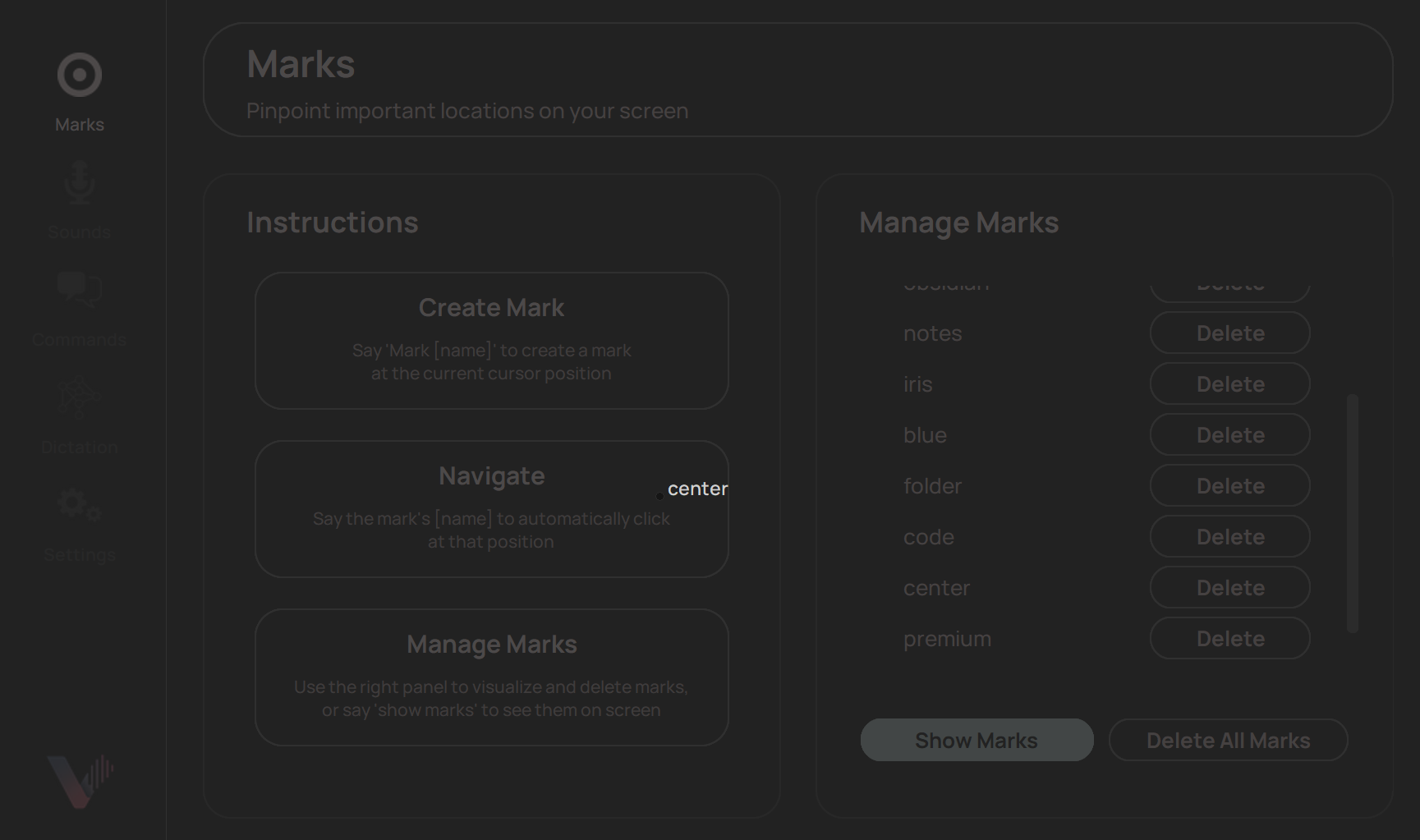 Marks visualization overlay