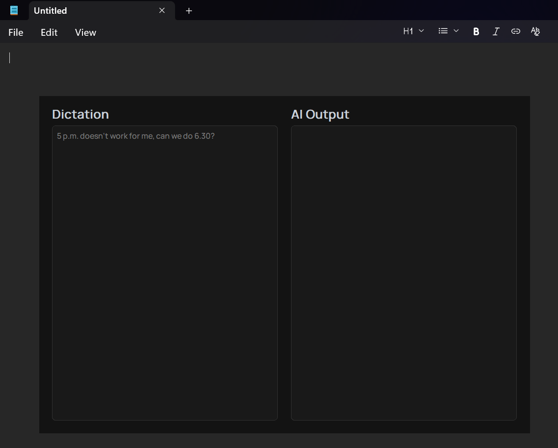 Grey text in smart dictation window