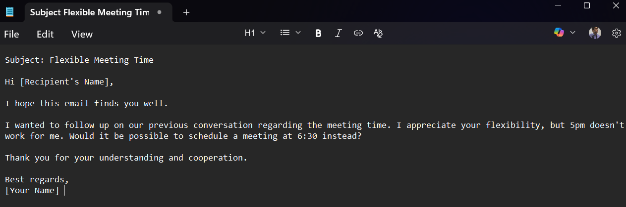 Processed text pasted at cursor