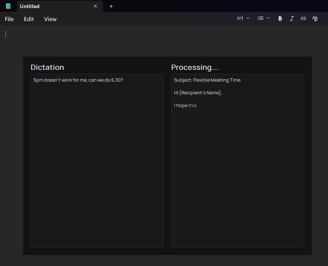 AI processing the transcribed text