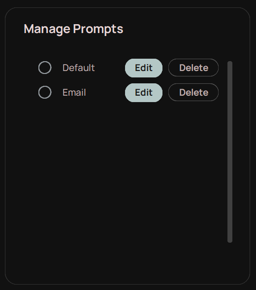 Prompt added to Manage Prompts