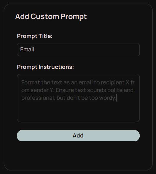 Add Custom Prompt panel